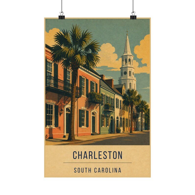 Charleston retro travel poster print, United States