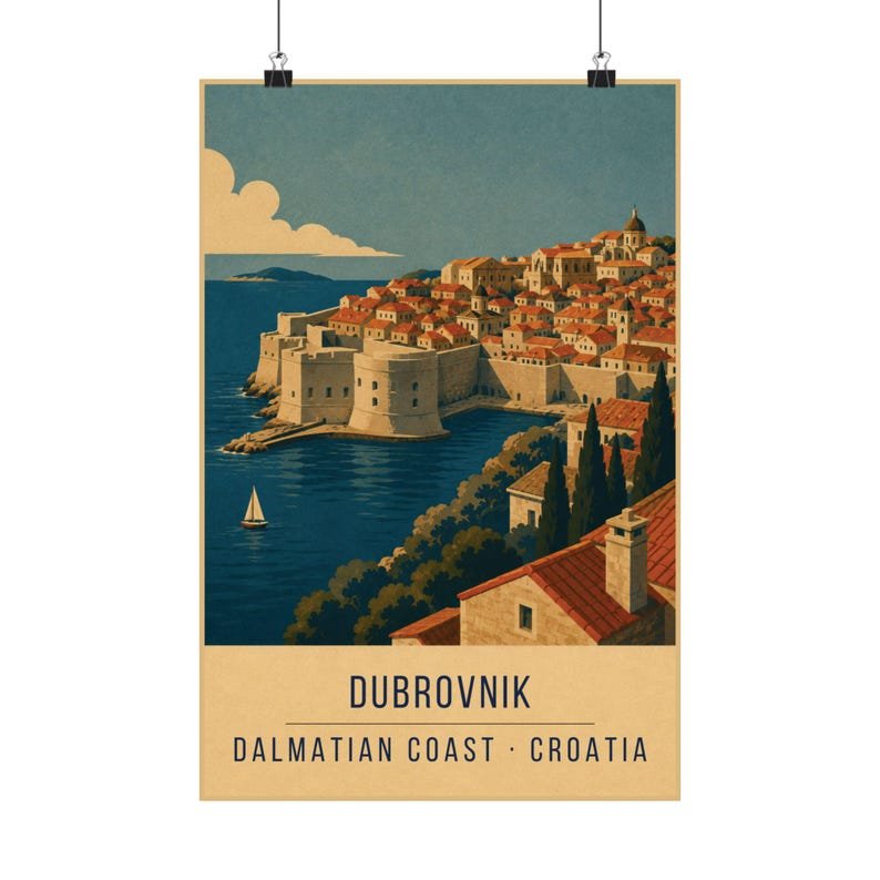 Dubrovnik retro travel poster print, Croatia
