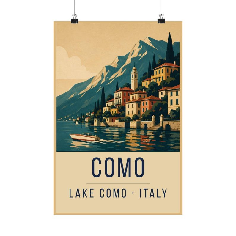 Lake Como retro travel poster print, Italy