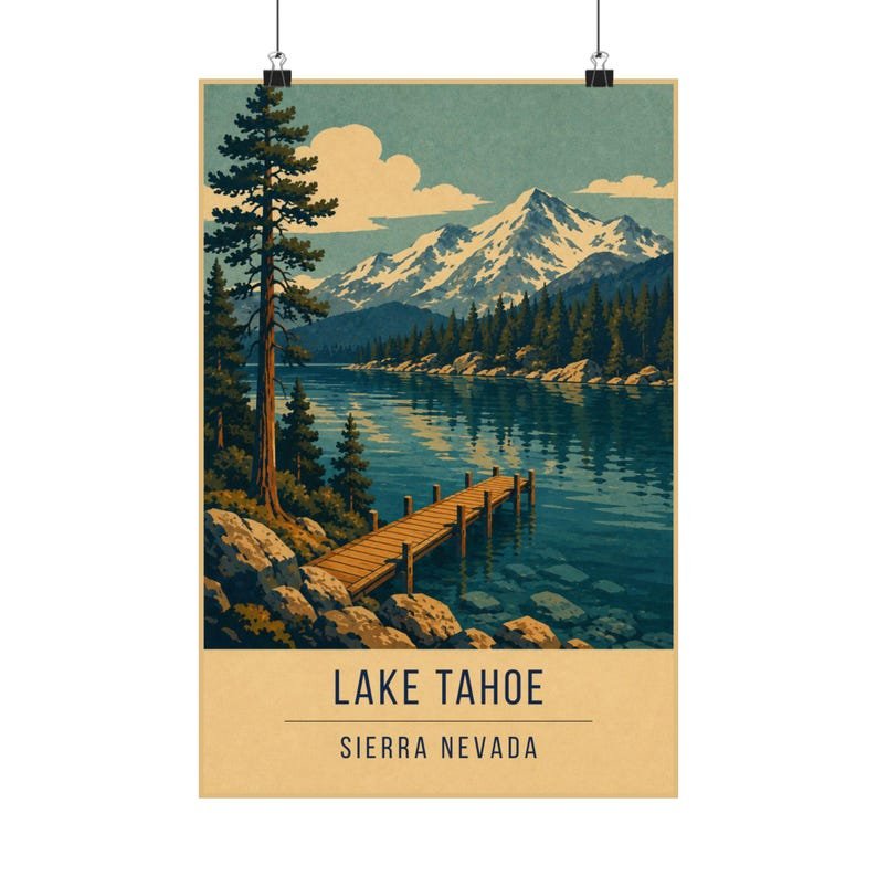 Lake Tahoe retro travel poster print, United States