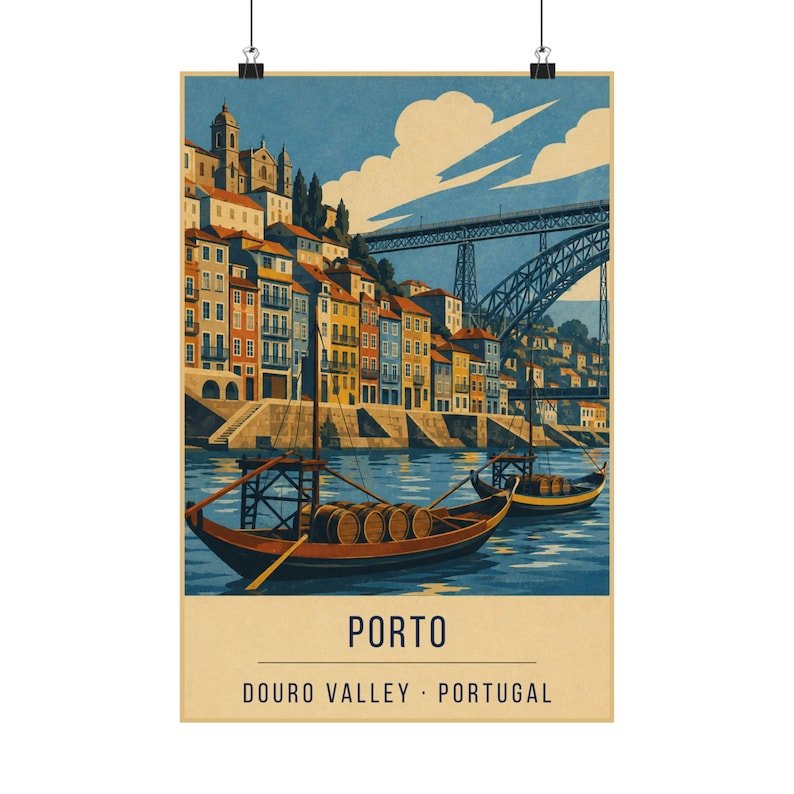 Porto retro travel poster print, Portugal